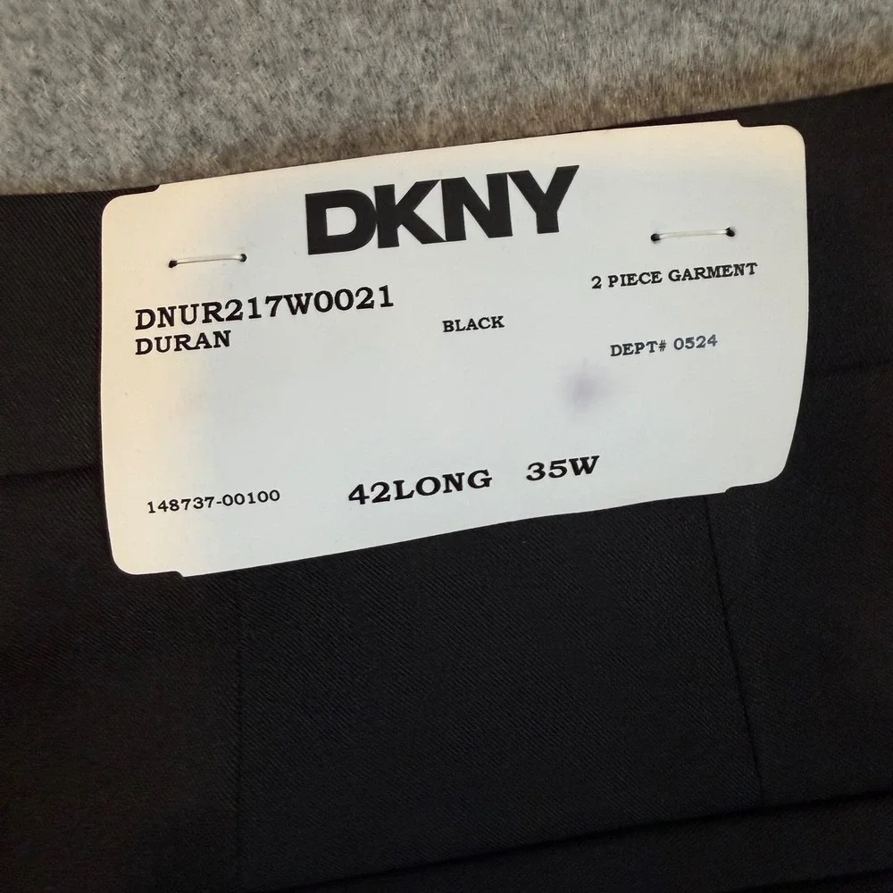 DKNY Duran Mens 2 Piece Suit Black 42 Long 35W Stretch Blazer Pants DNUR217W0021